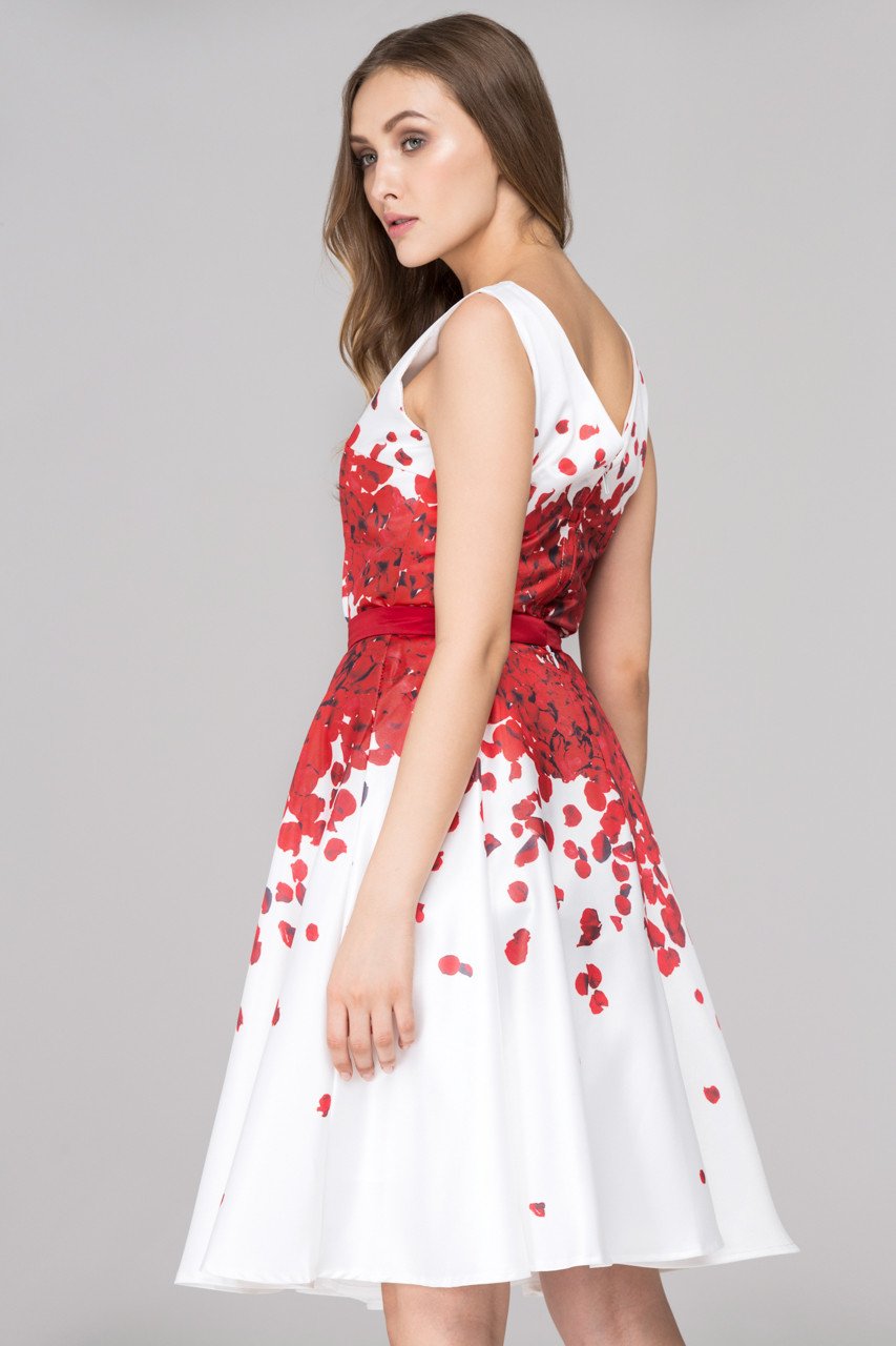 White and Red Rose Petal Two Piece Midi Dress - ownthelooks-Development