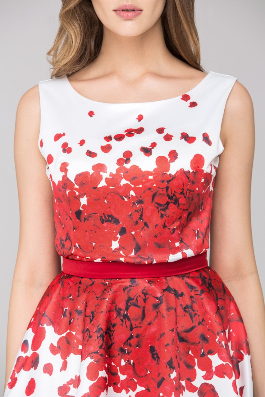 White and Red Rose Petal Two Piece Midi Dress - ownthelooks-Development
