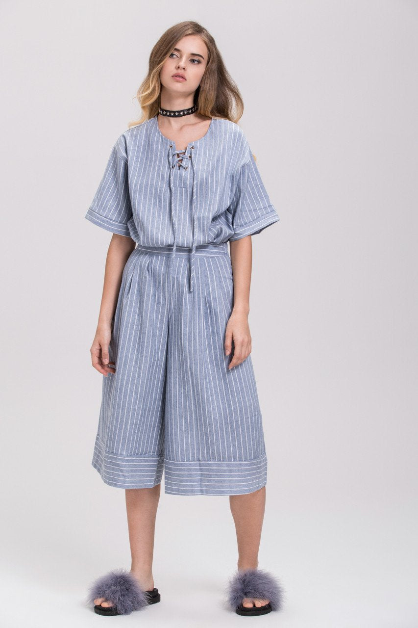 Pin Stripes Denim Culottes Co-ord - ownthelooks-Development