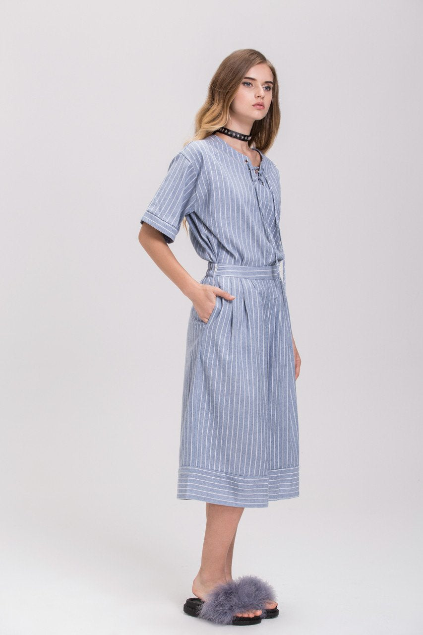 Pin Stripes Denim Culottes Co-ord - ownthelooks-Development