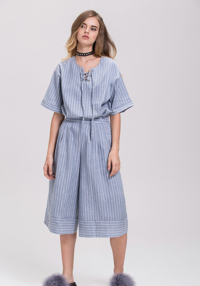 Pin Stripes Denim Culottes Co-ord - ownthelooks-Development