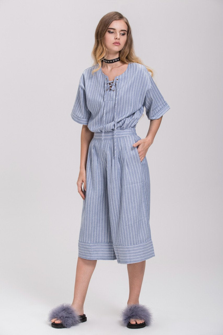 Pin Stripes Denim Culottes Co-ord - ownthelooks-Development