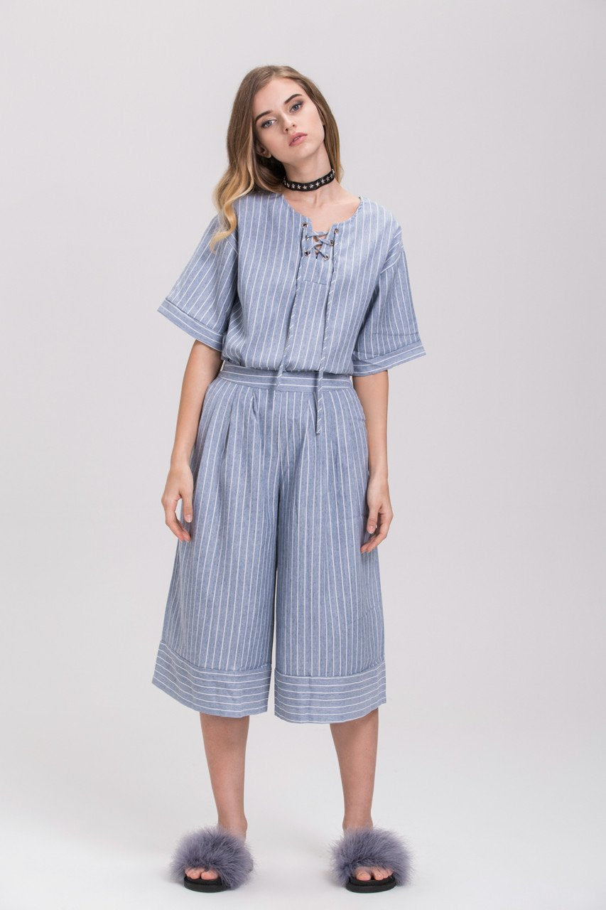 Pin Stripes Denim Culottes Co-ord - ownthelooks-Development
