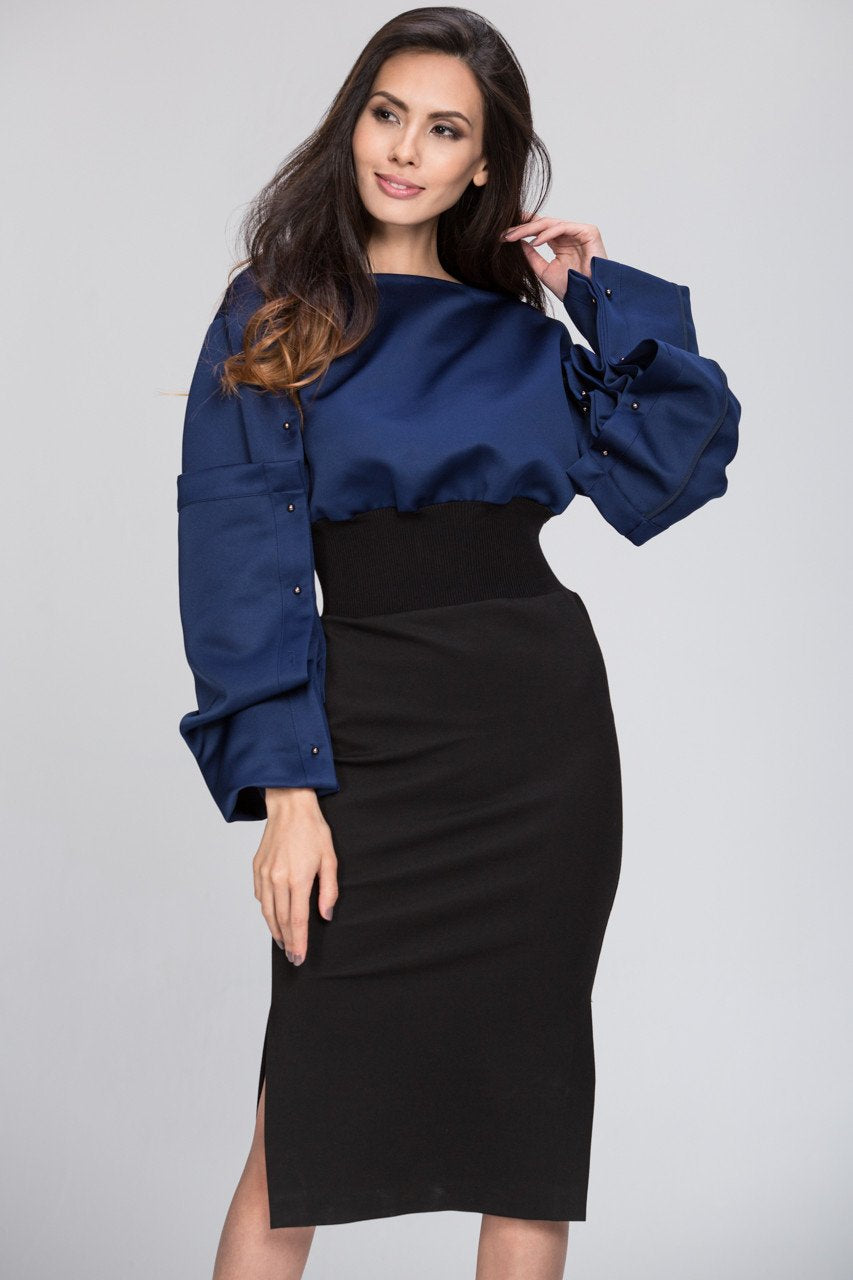 The Real Fouz - Puff Sleeve Color Block Dress - ownthelooks-Development