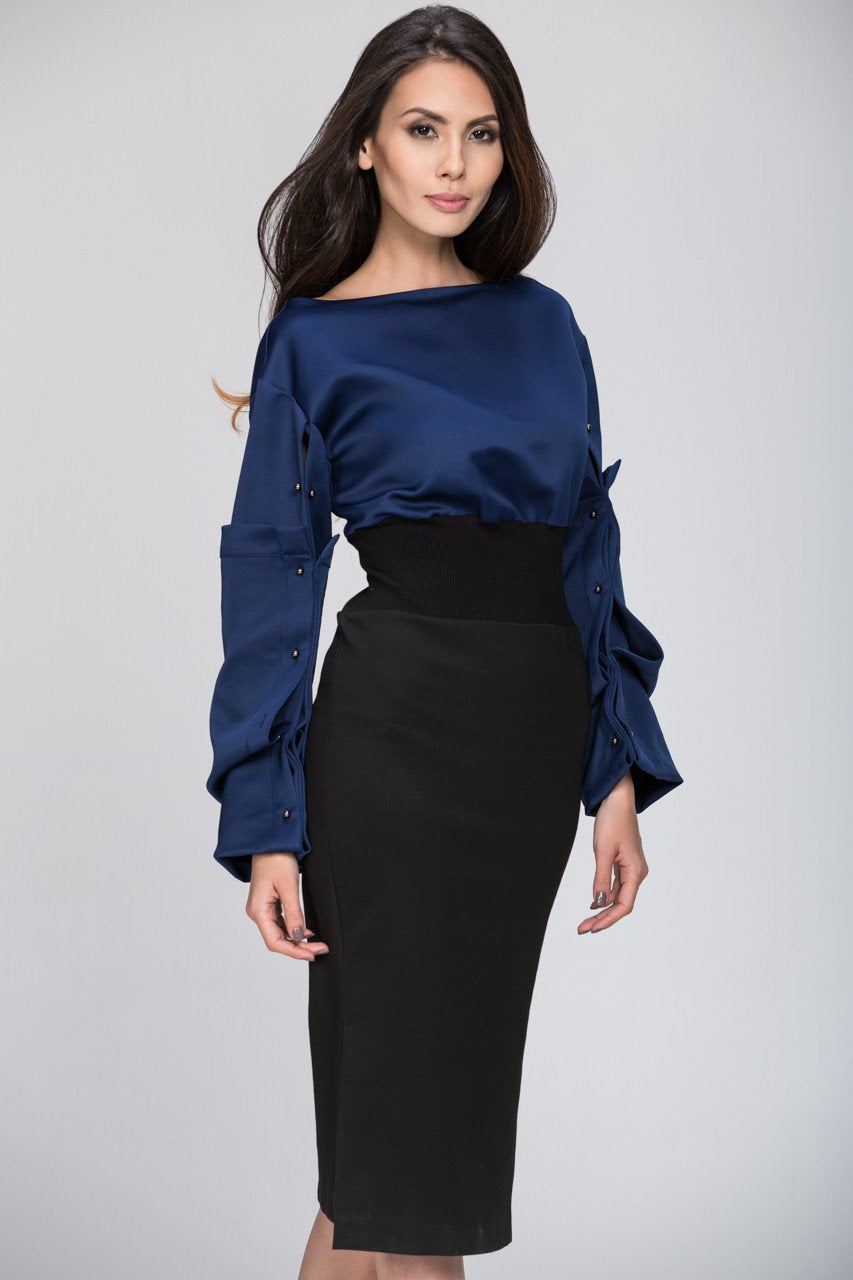 The Real Fouz - Puff Sleeve Color Block Dress - ownthelooks-Development