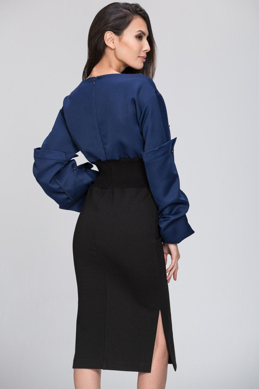 The Real Fouz - Puff Sleeve Color Block Dress - ownthelooks-Development