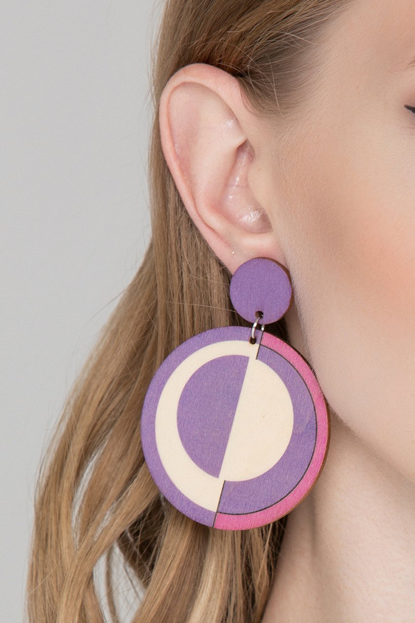 Purple and Pink Wood Disk Earrings - ownthelooks-Development