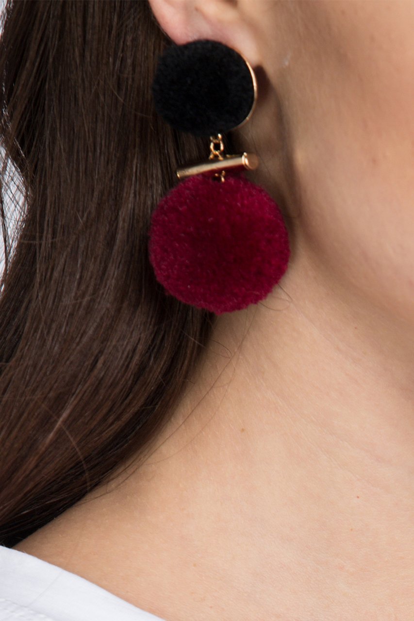 Maroon Pompom Earrings - ownthelooks-Development