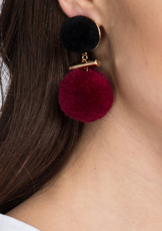 Maroon Pompom Earrings - ownthelooks-Development
