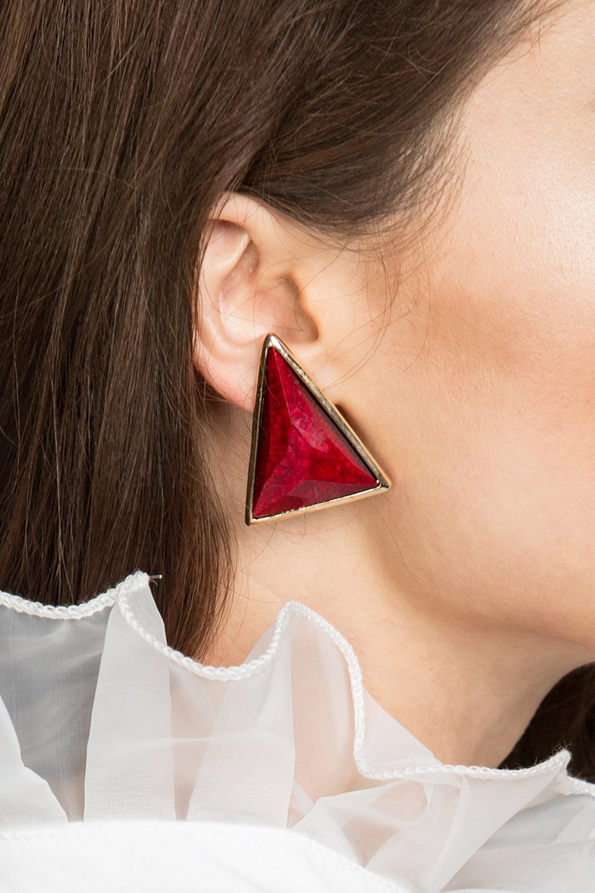 Red Coral Triangle Earrings - ownthelooks-Development