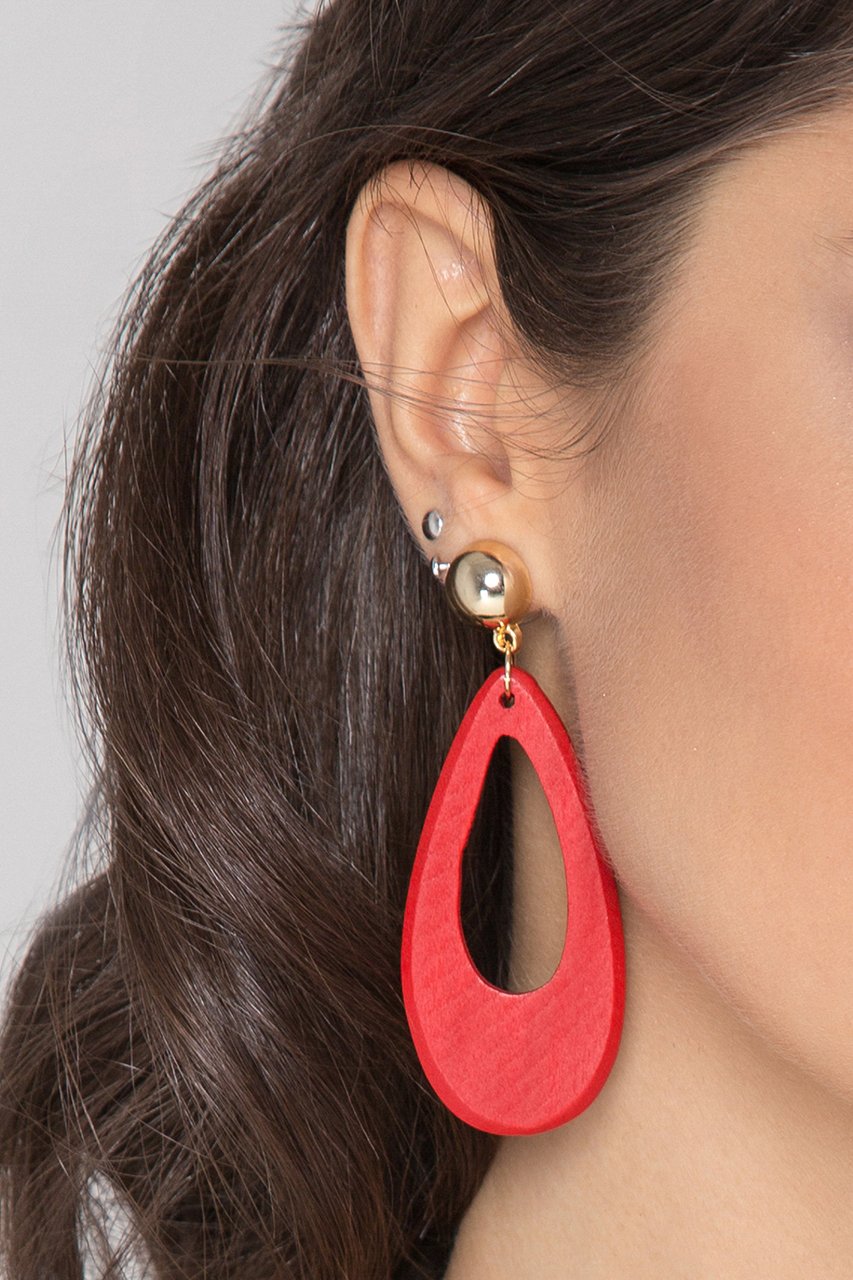 Red Oval Wood Earrings - ownthelooks-Development