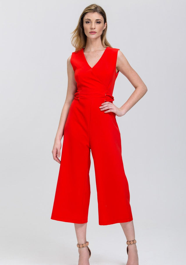 Red Sleeveless Side Lace Palazzo Jumpsuit - ownthelooks-Development