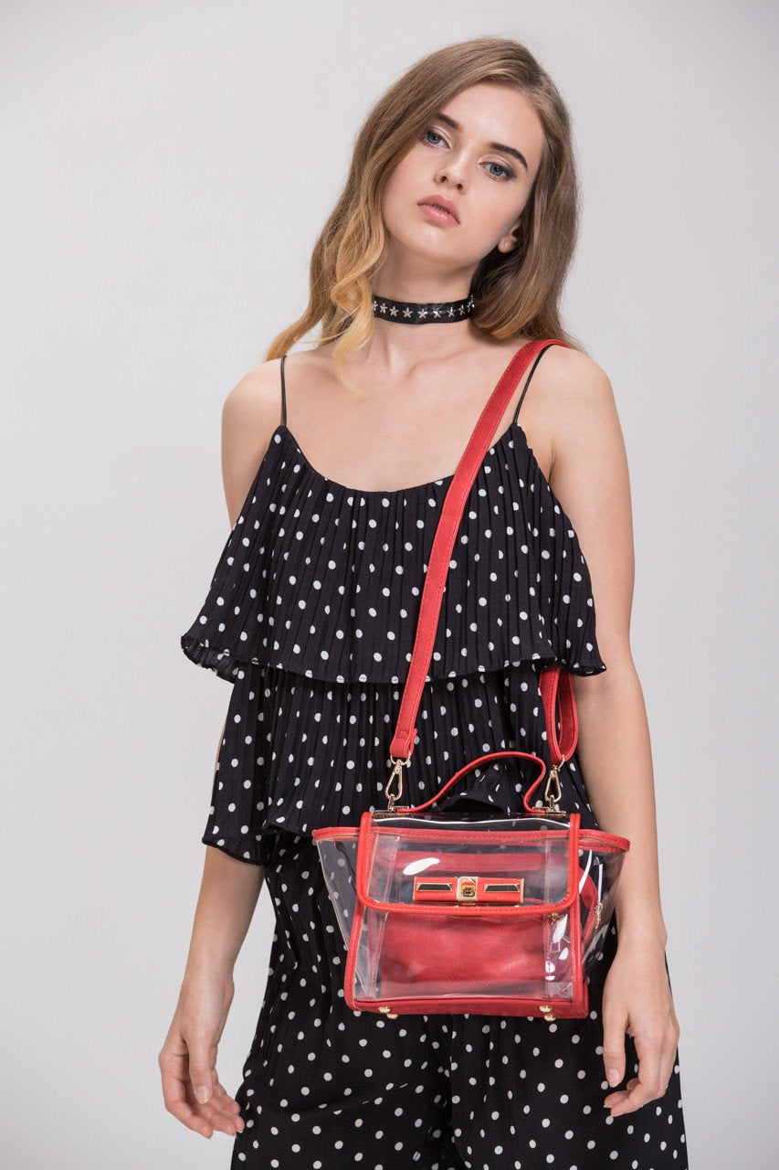 Red Trim Transparent Handbag - ownthelooks-Development