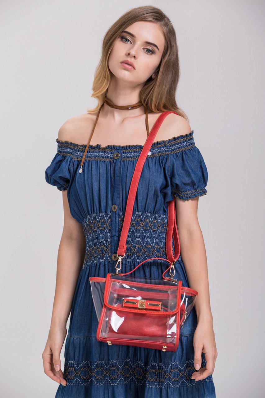 Red Trim Transparent Handbag - ownthelooks-Development