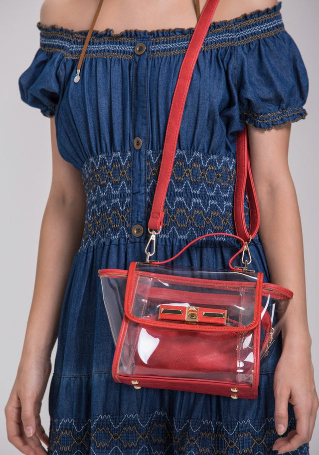 Red Trim Transparent Handbag - ownthelooks-Development