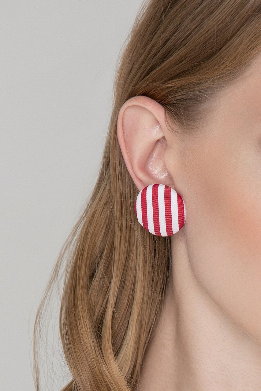 Red and White Stripe Button Earrings - ownthelooks-Development
