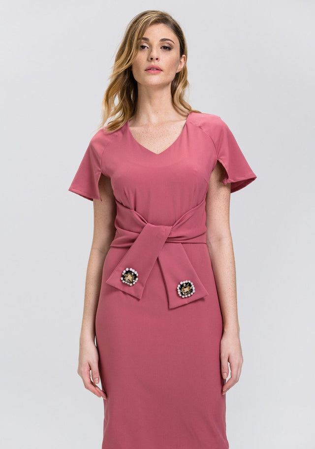 Rose Jeweled Bow Midi Dress - ownthelooks-Development