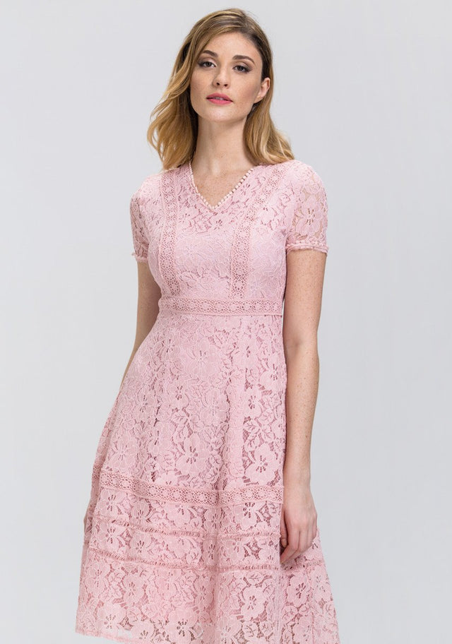 Rose Pink Lace Midi Dress - ownthelooks-Development