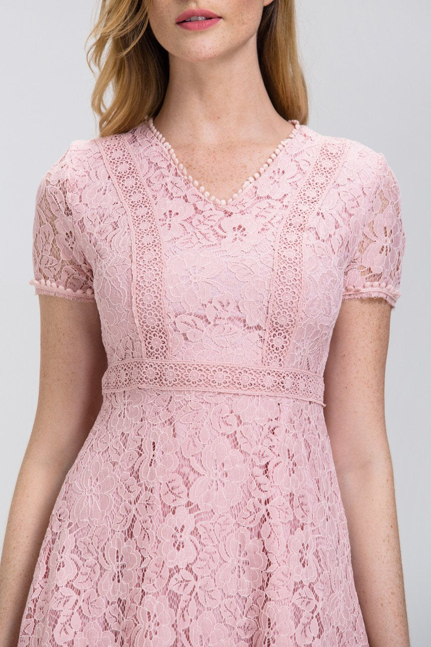 Rose Pink Lace Midi Dress - ownthelooks-Development