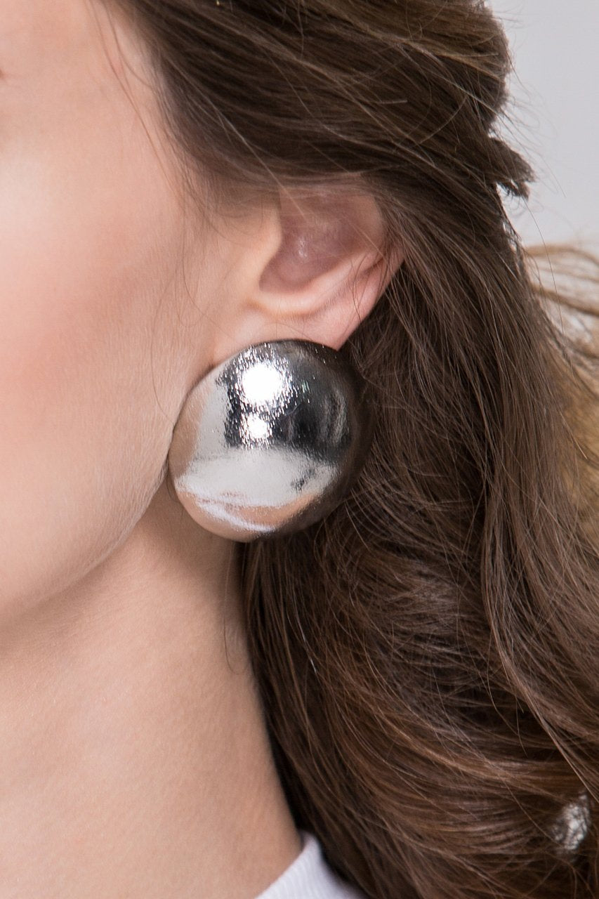 Silver Button Dome Earrings - ownthelooks-Development