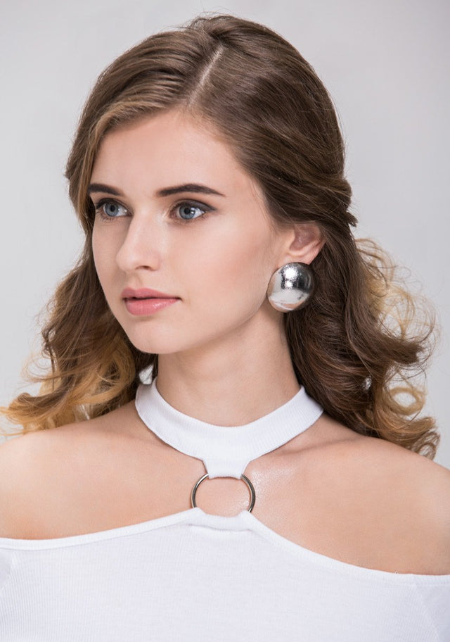 Silver Button Dome Earrings - ownthelooks-Development