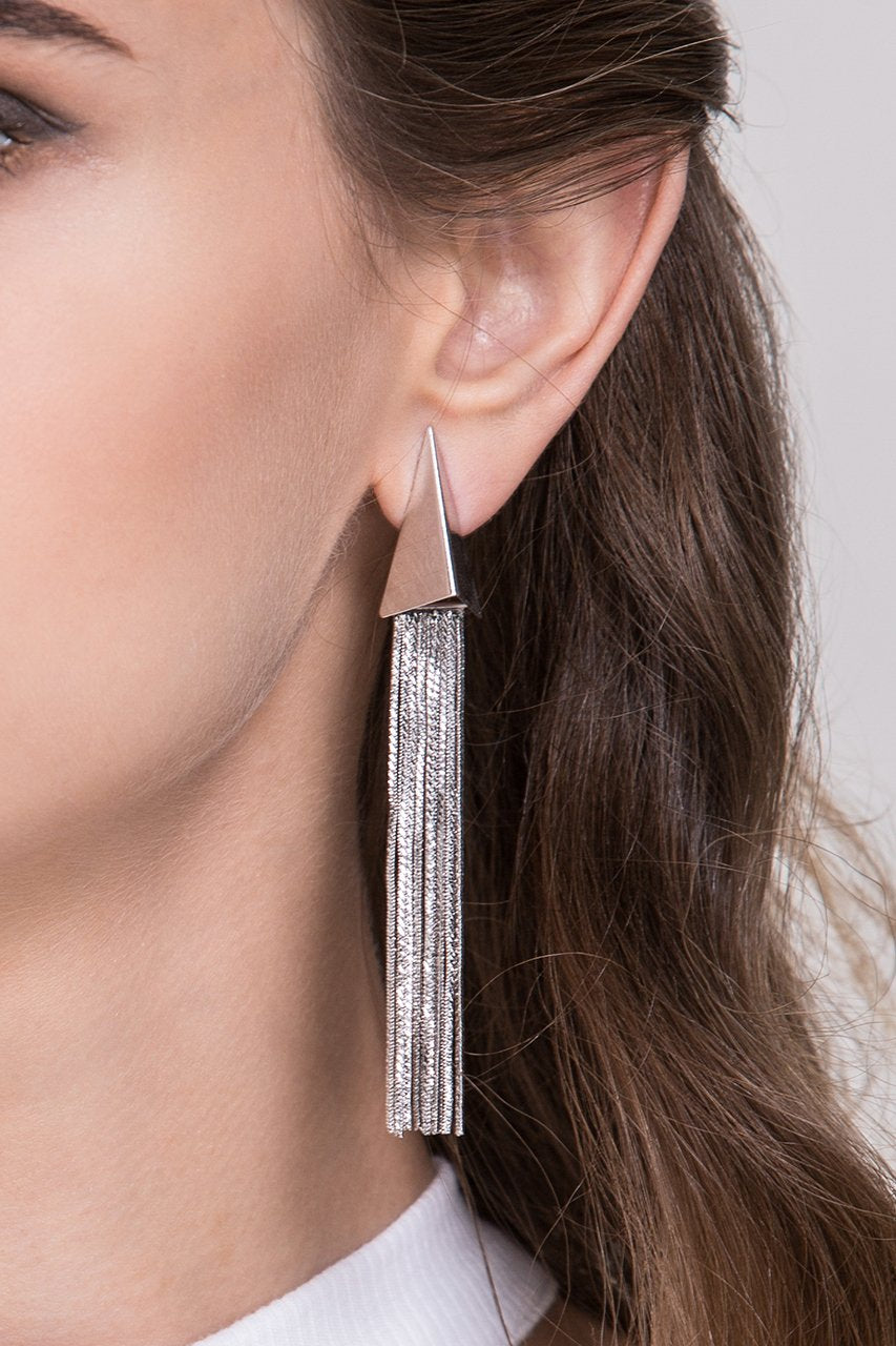 Silver Prism Tassel Earrings - ownthelooks-Development