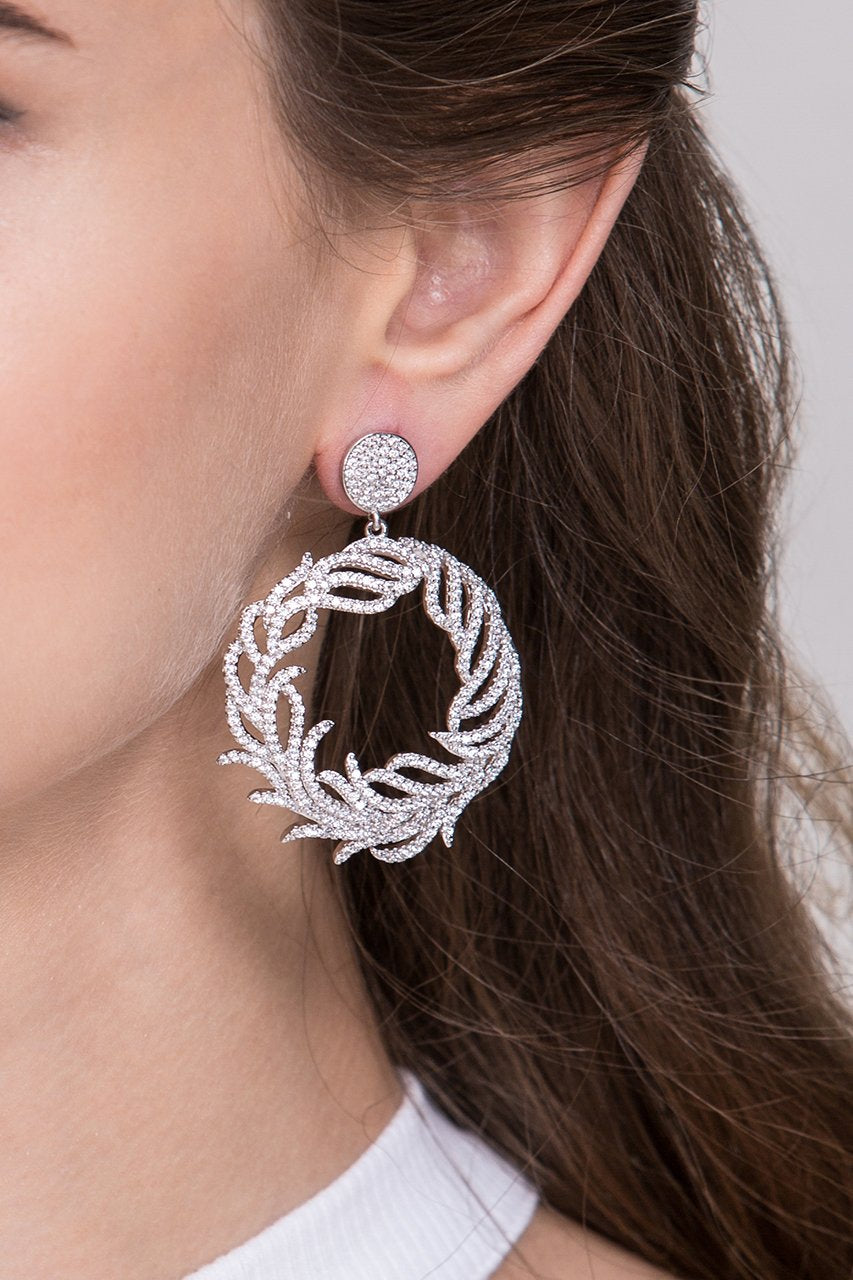Silver Wreath Diamond Earrings - ownthelooks-Development
