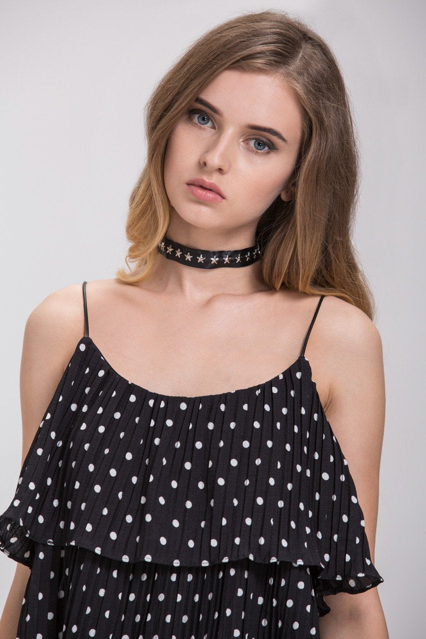 Star Studded Faux Leather Choker Necklace - ownthelooks-Development