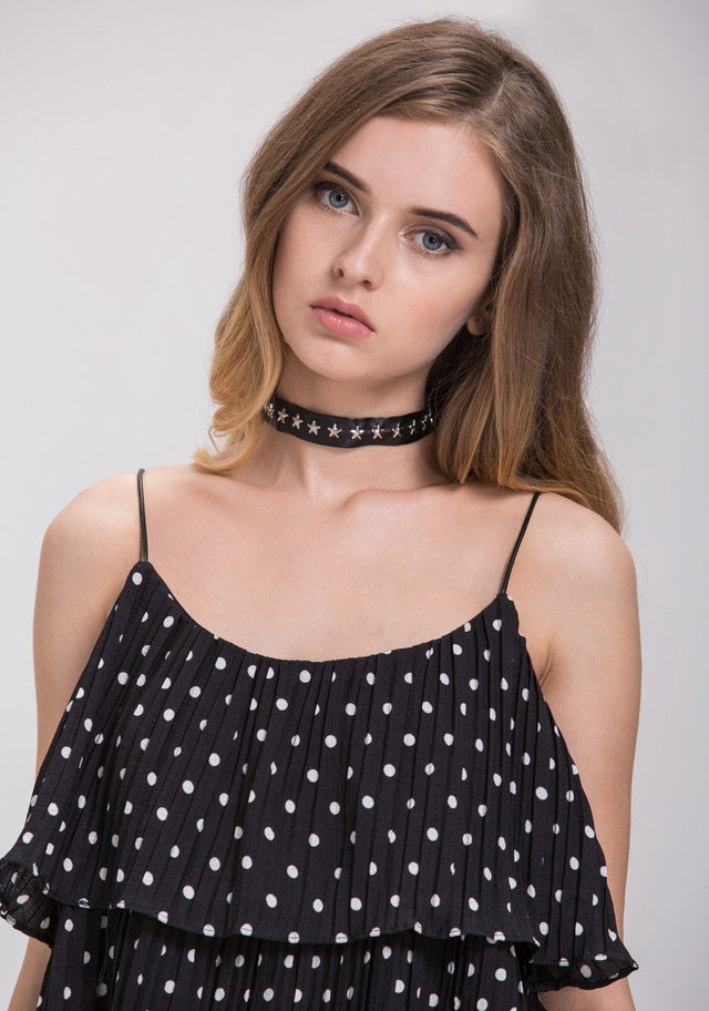 Star Studded Faux Leather Choker Necklace - ownthelooks-Development