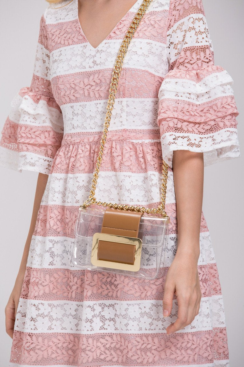 Striped Pink Lace Tiered Ruffle Sleeved Maxi Dress - ownthelooks-Development