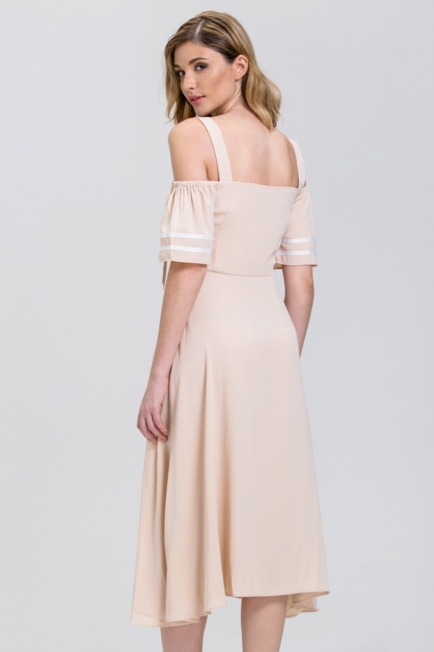 The Real Fouz - Nude Ring Strap off the Shoulder Midi Dress - ownthelooks-Development