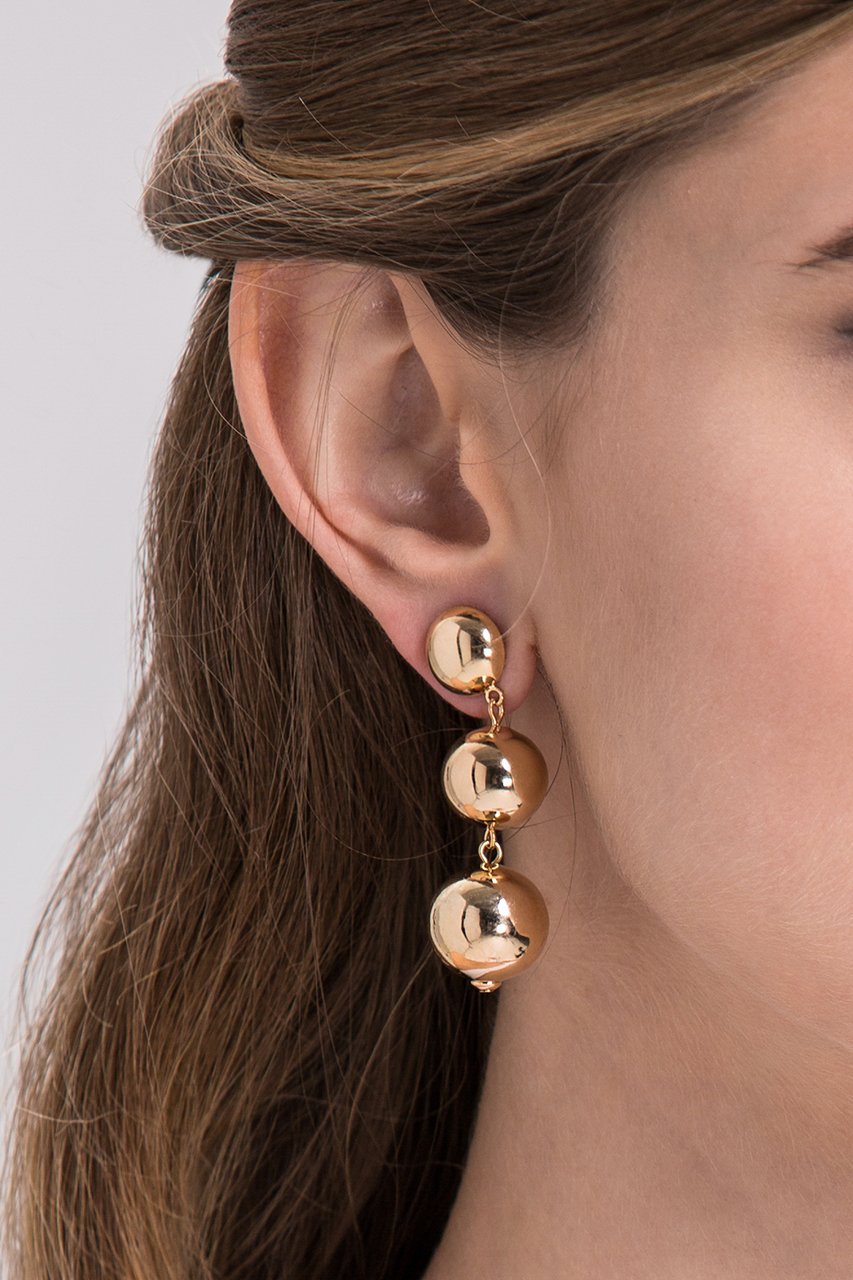 Three Gold Sphere Dangling Earrings - ownthelooks-Development