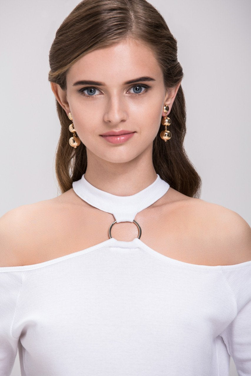 Three Gold Sphere Dangling Earrings - ownthelooks-Development