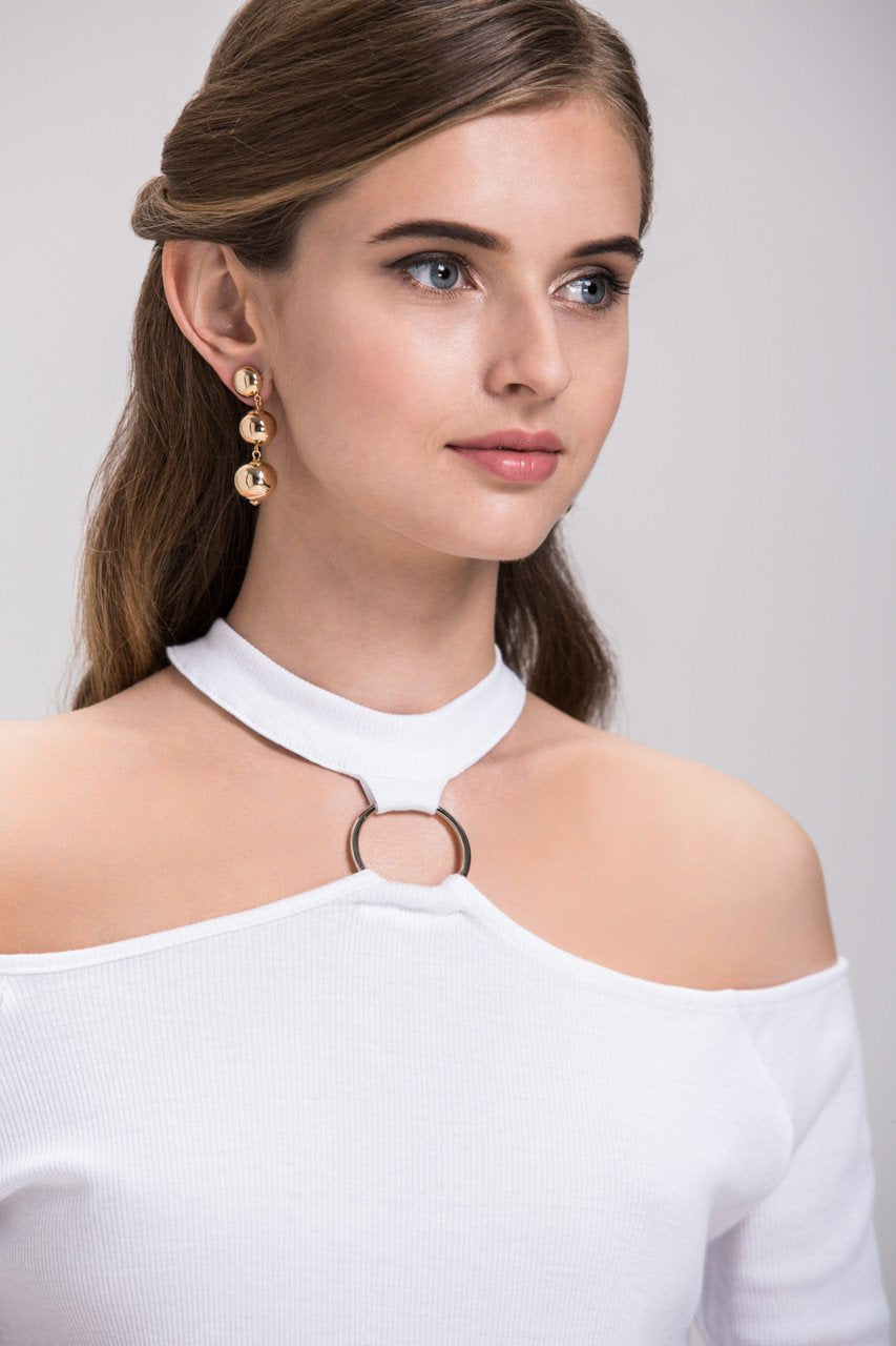 Three Gold Sphere Dangling Earrings - ownthelooks-Development