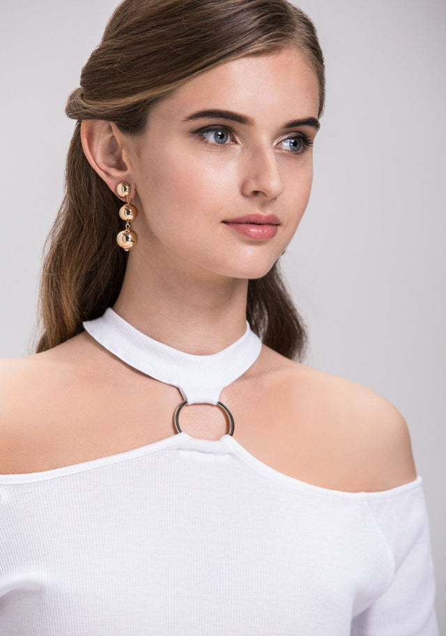 Three Gold Sphere Dangling Earrings - ownthelooks-Development