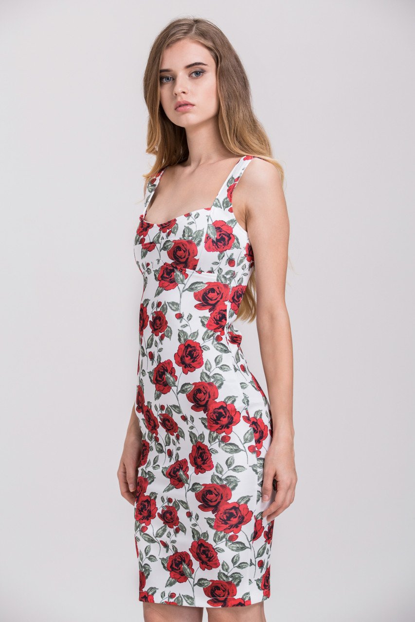 Rania Fawaz - Vintage Rose Print Pencil Midi Dress - ownthelooks-Development