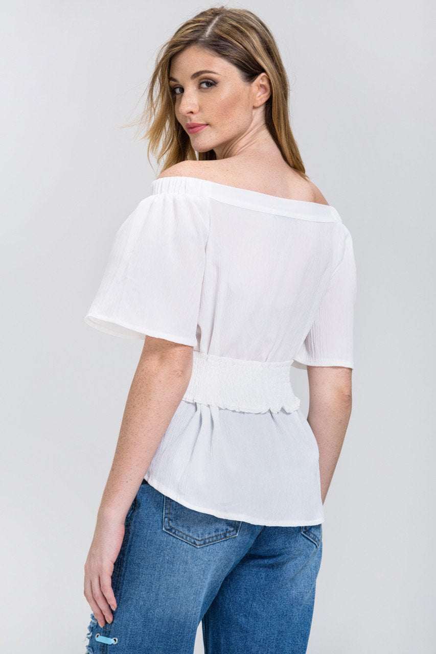 White Crepe Off-The-Shoulder Corset Top - ownthelooks-Development