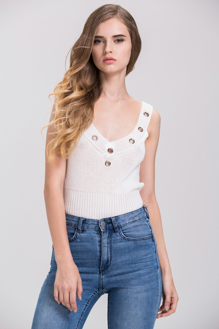 White Cropped Grommet Ring Tank - ownthelooks-Development