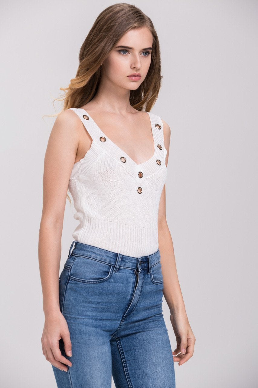 White Cropped Grommet Ring Tank - ownthelooks-Development
