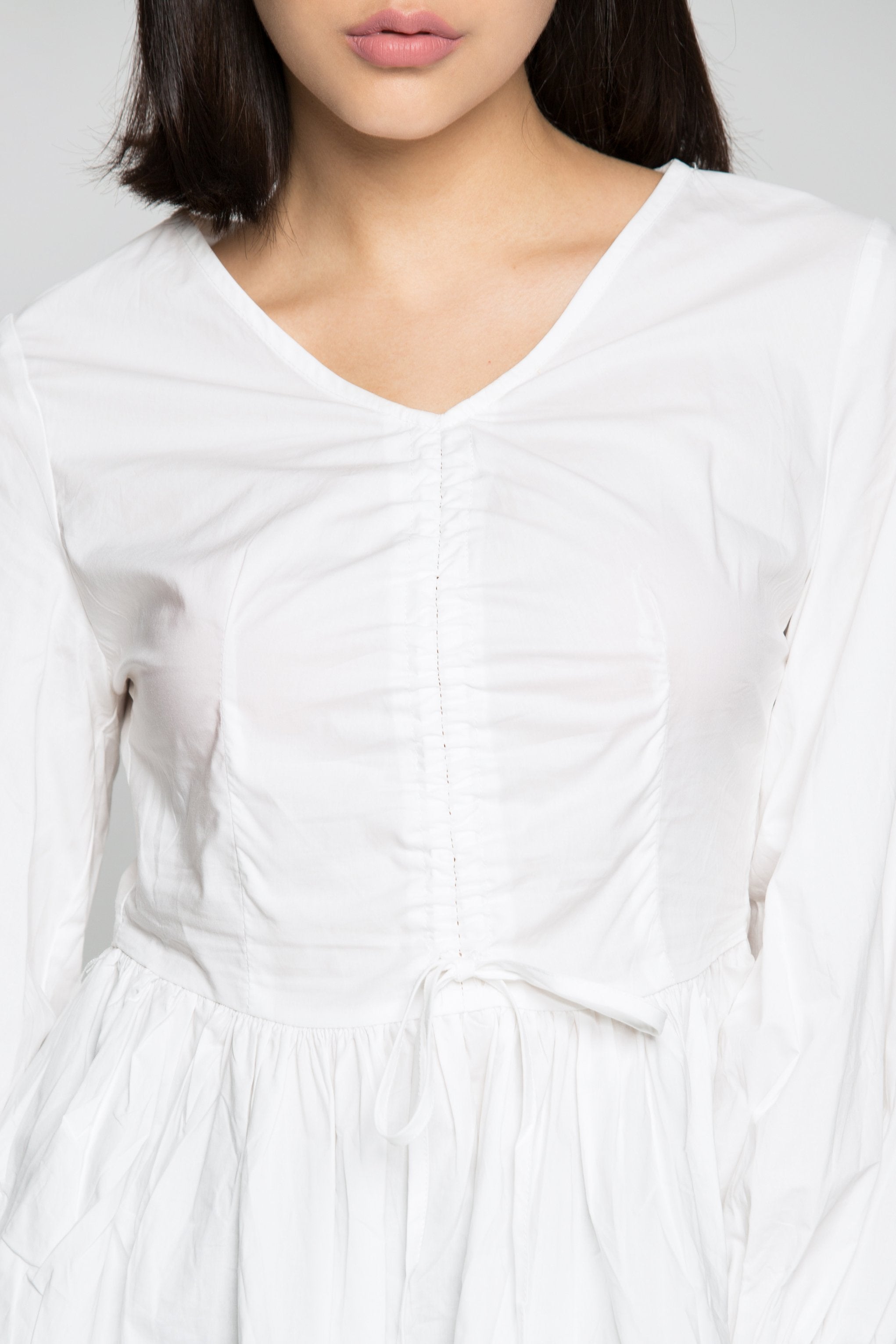 White Full Sleeves Cinched Peplum Top - ownthelooks-Development