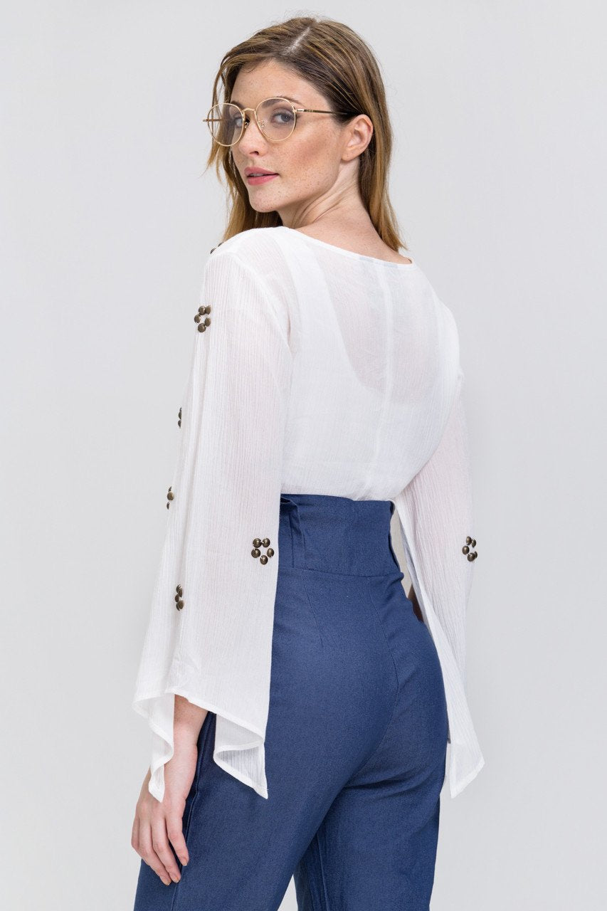 White Lace Up Flare Sleeve Bolero - ownthelooks-Development