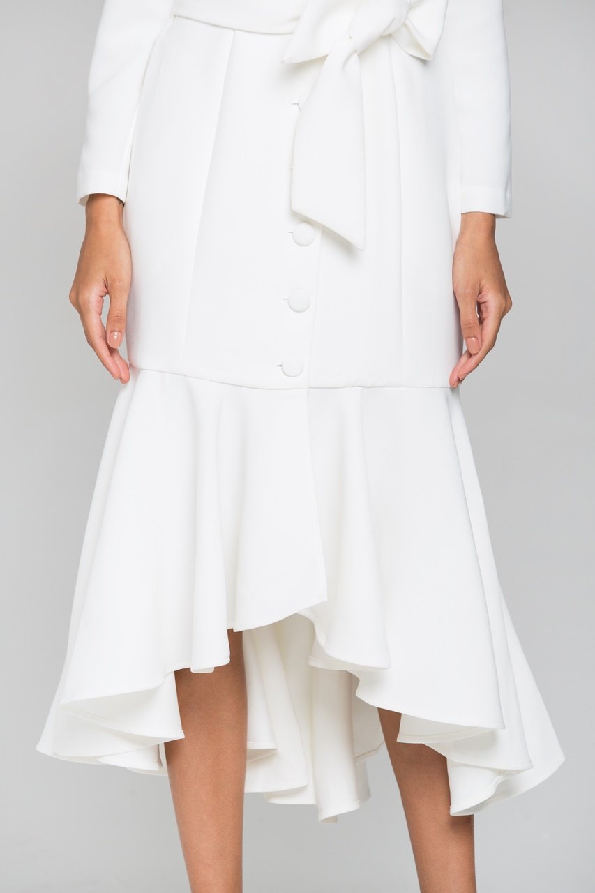 White Sleeved Button Up Trumpet Midi Dress - ownthelooks-Development