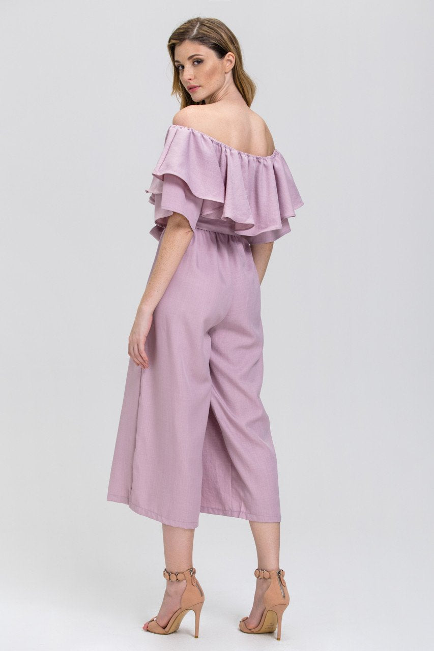 The Real Fouz - Mauve Ruffled Wide leg Jumpsuit - ownthelooks-Development