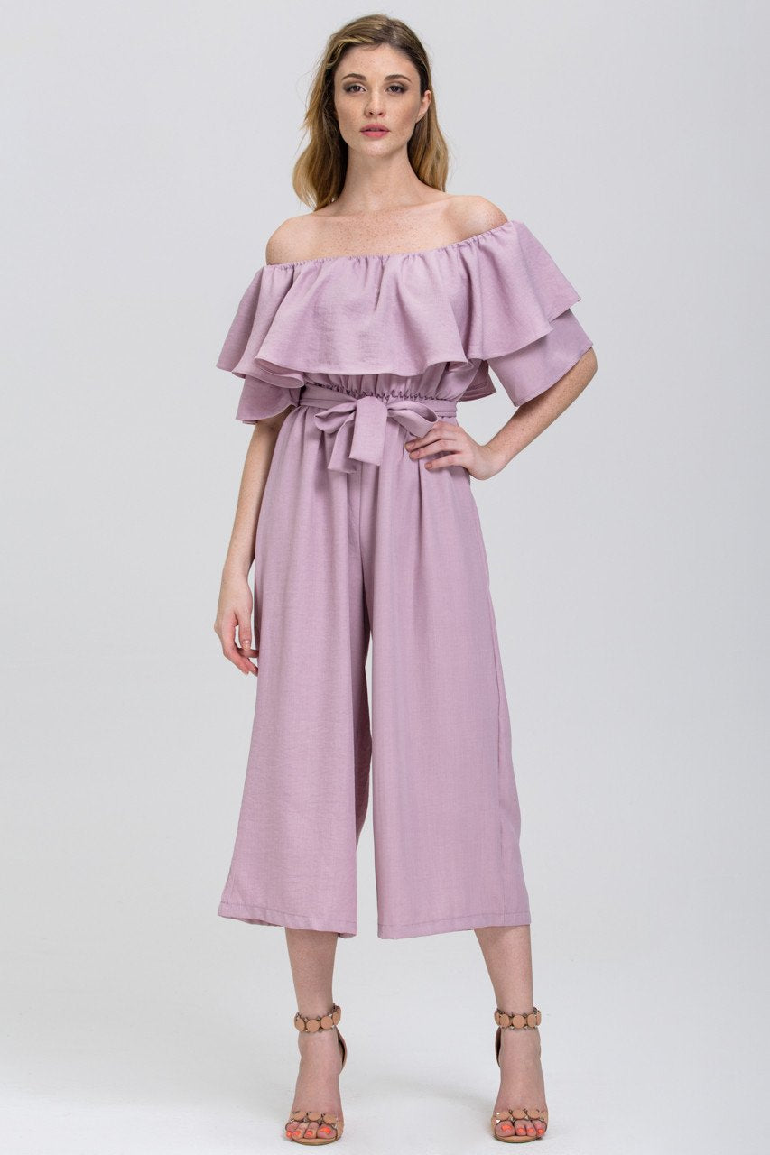 The Real Fouz - Mauve Ruffled Wide leg Jumpsuit - ownthelooks-Development