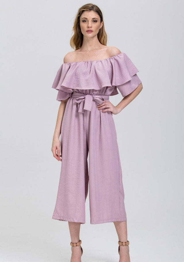 The Real Fouz - Mauve Ruffled Wide leg Jumpsuit - ownthelooks-Development