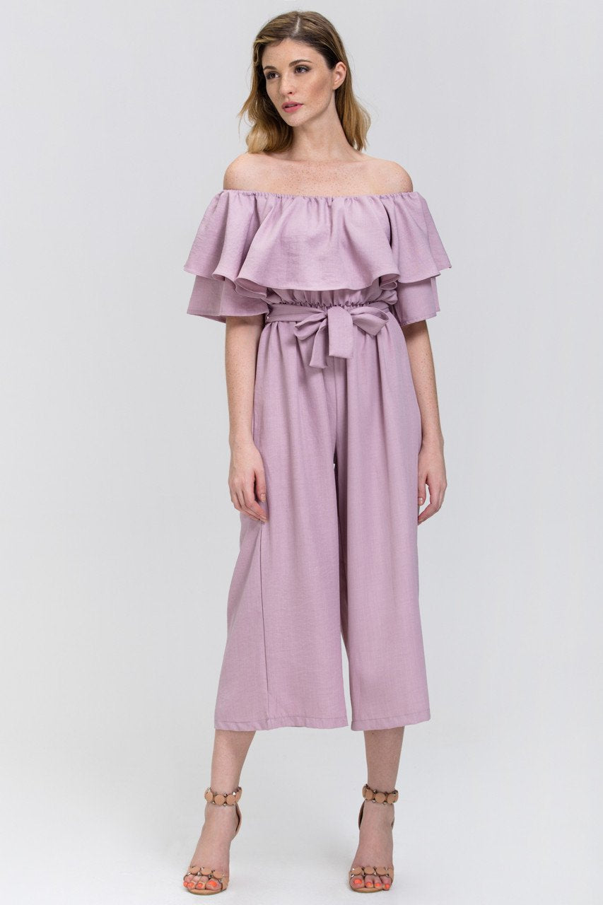 The Real Fouz - Mauve Ruffled Wide leg Jumpsuit - ownthelooks-Development