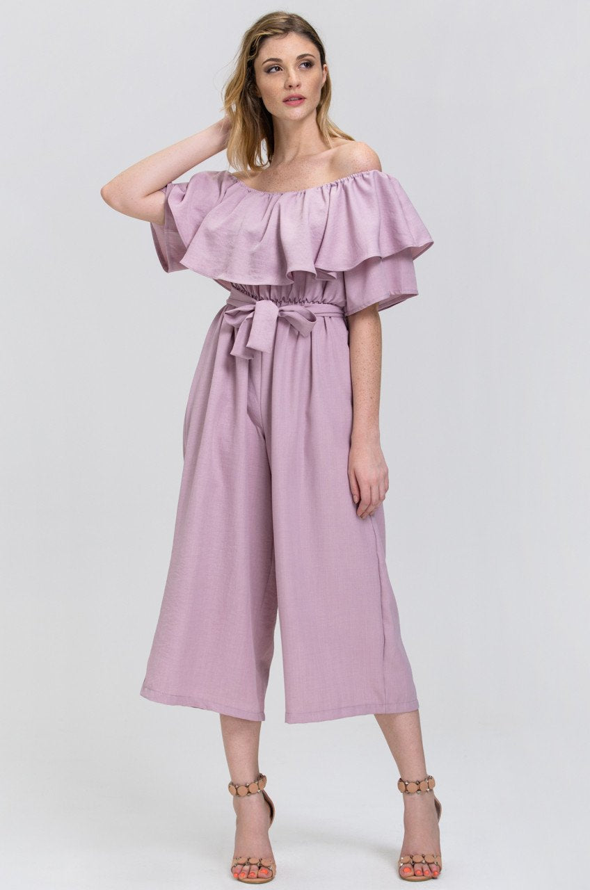 The Real Fouz - Mauve Ruffled Wide leg Jumpsuit - ownthelooks-Development