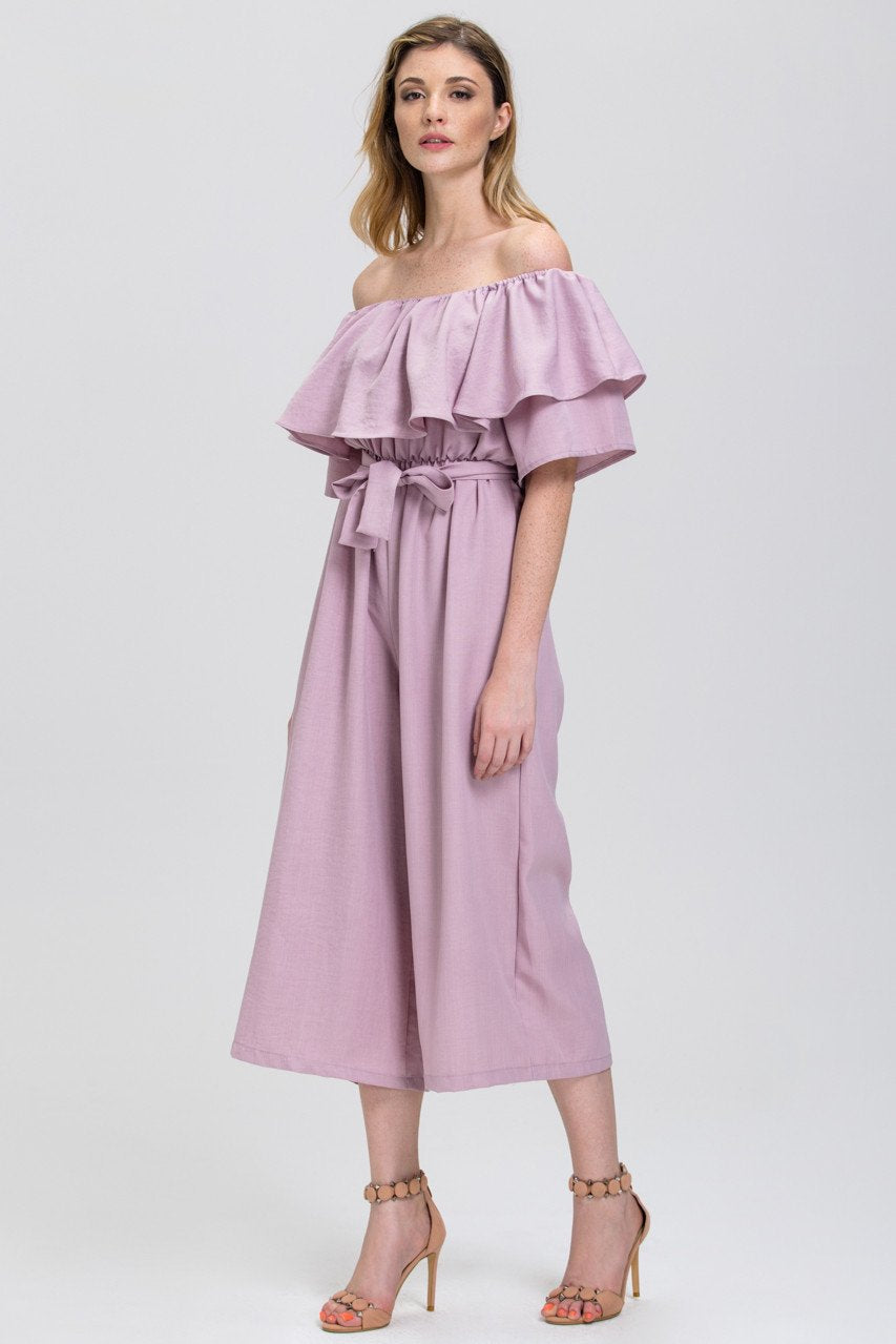 The Real Fouz - Mauve Ruffled Wide leg Jumpsuit - ownthelooks-Development