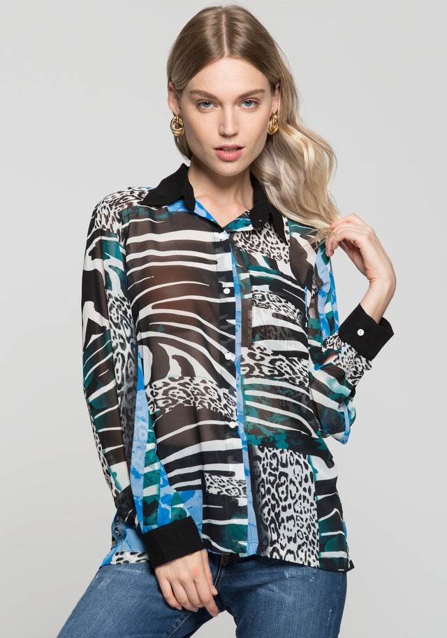 Black White and Blue Mixed Animal Prints Shirt - ownthelooks-Development