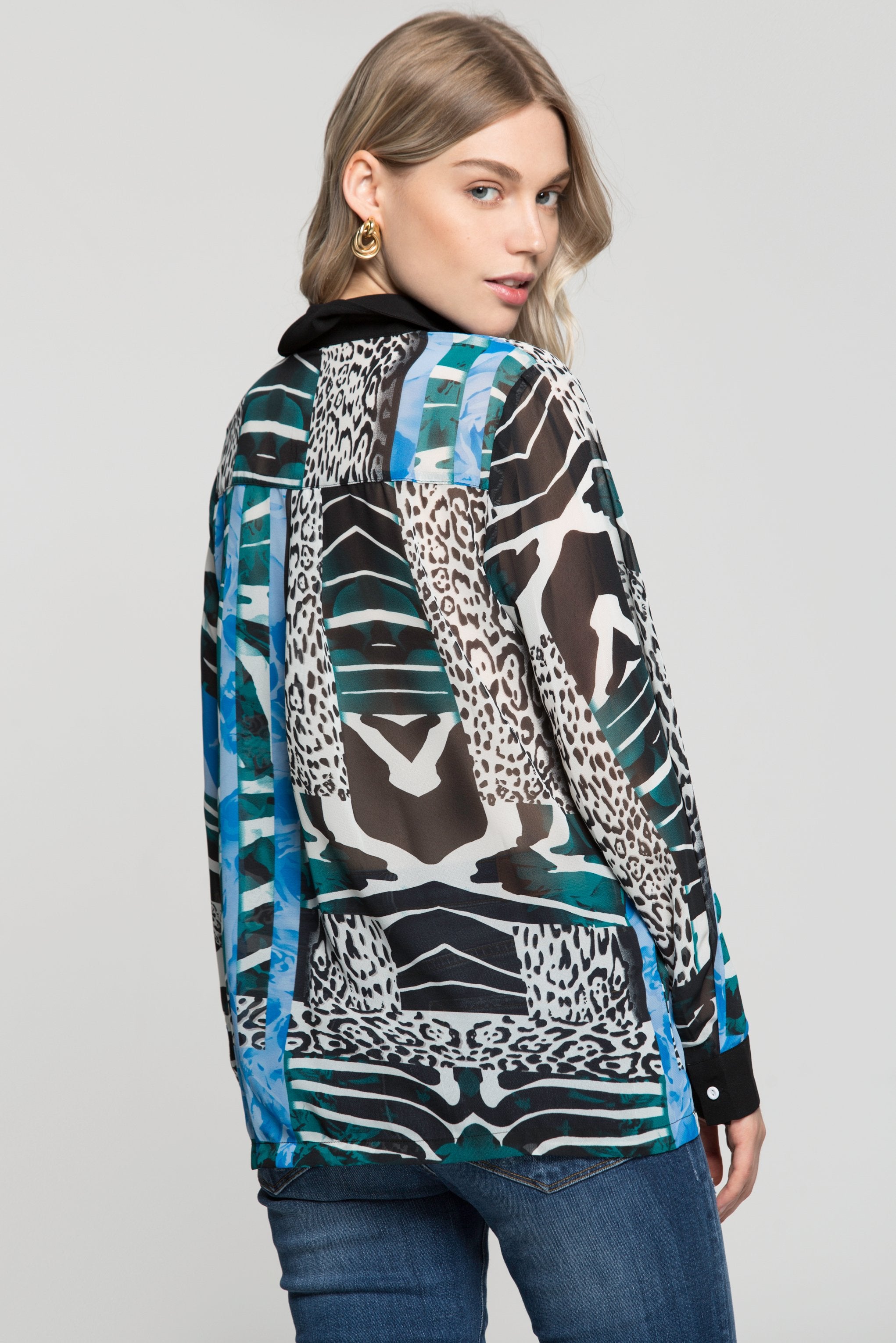 Black White and Blue Mixed Animal Prints Shirt - ownthelooks-Development